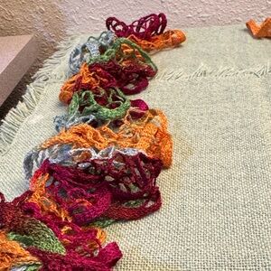Multi-colored Crochet Ruffled Scarf